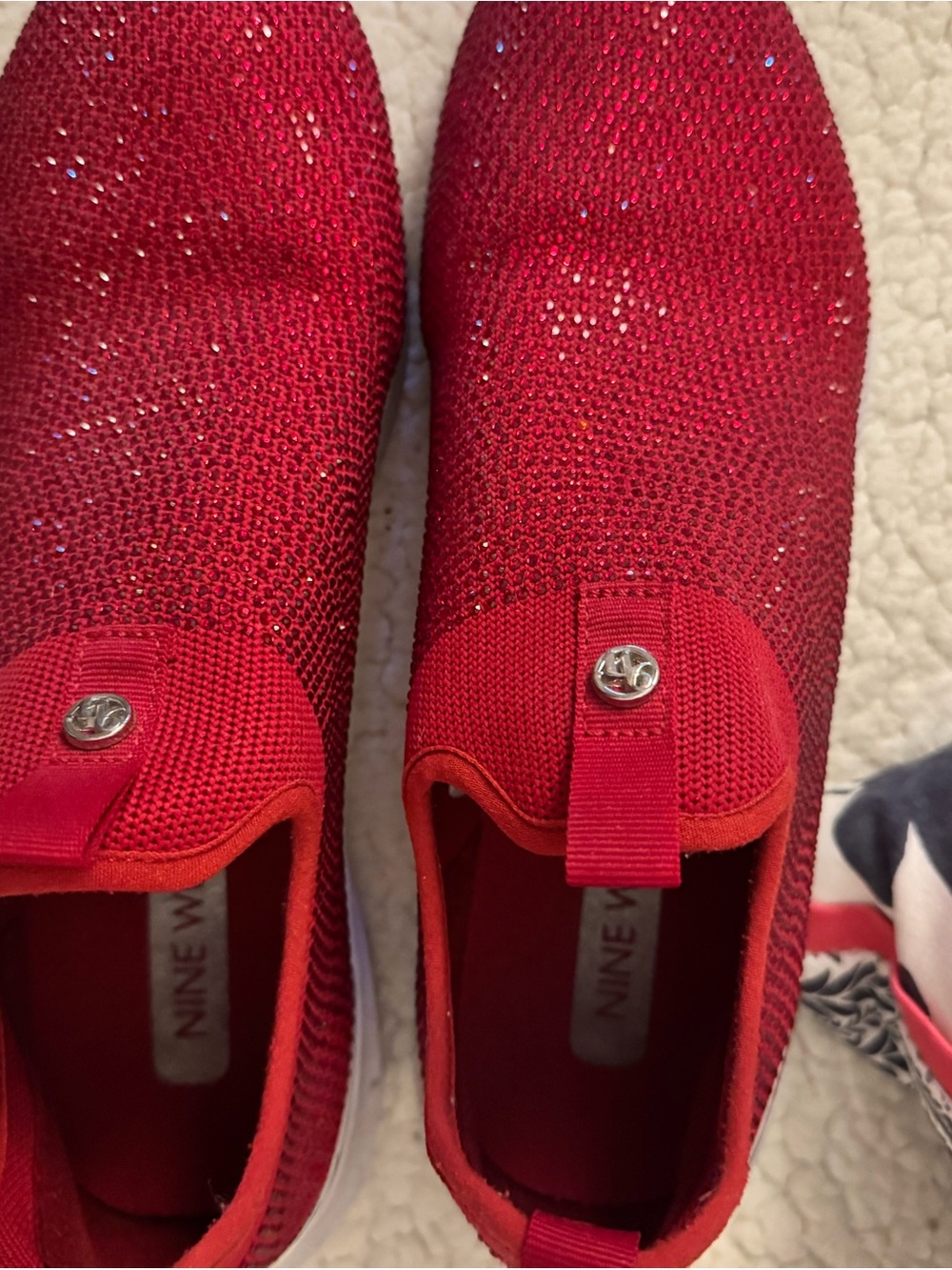 Nine West Red Slip-On Knit Sneaker with Sparkle Trim